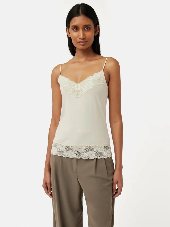 Jigsaw Modal Lace Vest White Sand Women Shirts and Tops
