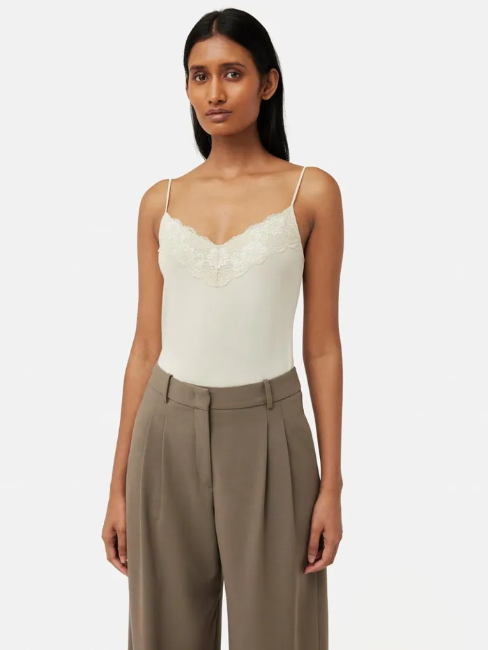 Jigsaw Modal Lace Vest White Sand Women Shirts and Tops