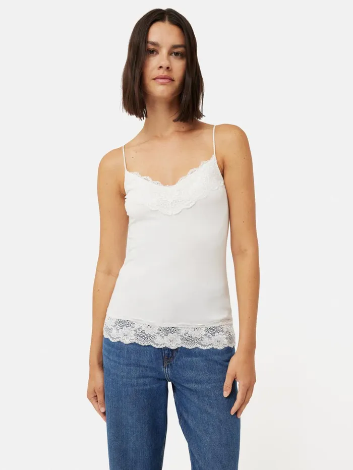 Jigsaw Modal Lace Vest White Women Shirts and Tops