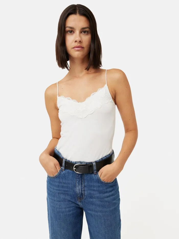 Jigsaw Modal Lace Vest White Women Shirts and Tops