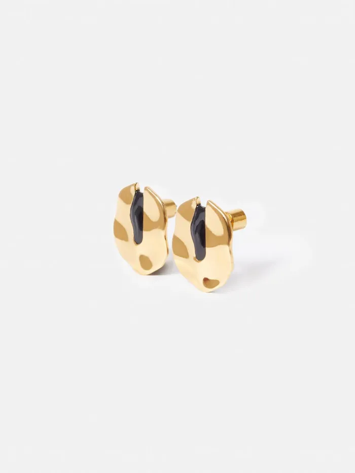 Jigsaw Molten Enamel Disc Earrings Gold Women Jewellery