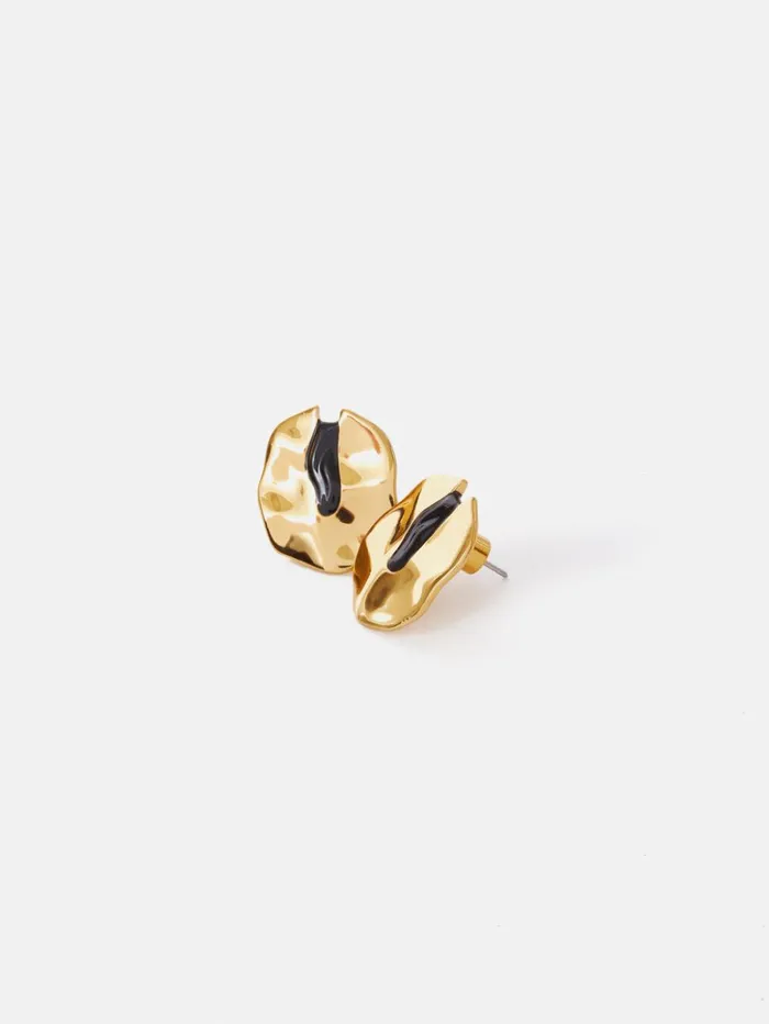 Jigsaw Molten Enamel Disc Earrings Gold Women Jewellery