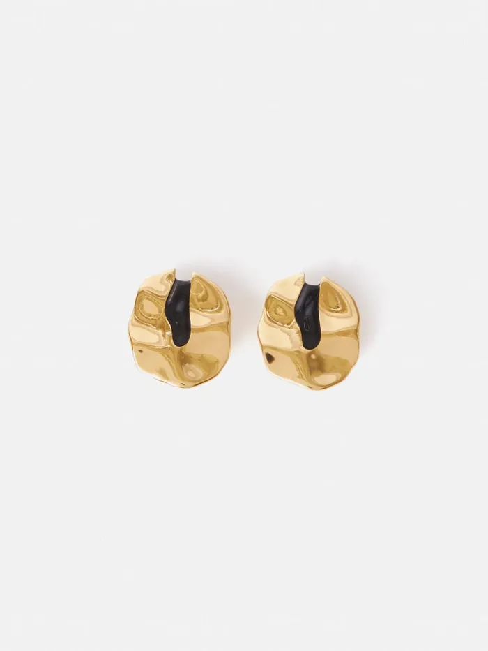 Jigsaw Molten Enamel Disc Earrings Gold Women Jewellery