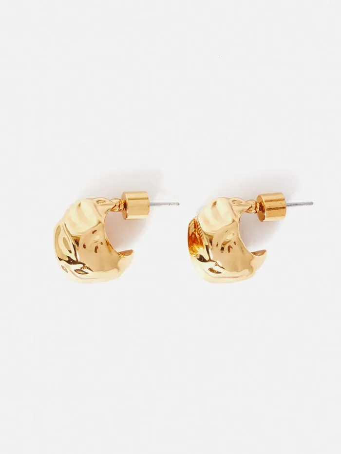 Jigsaw Molten Metal Hoop Earrings Gold Women Jewellery