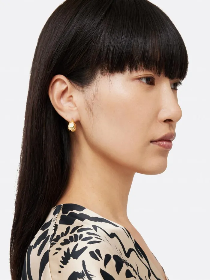 Jigsaw Molten Metal Hoop Earrings Gold Women Jewellery