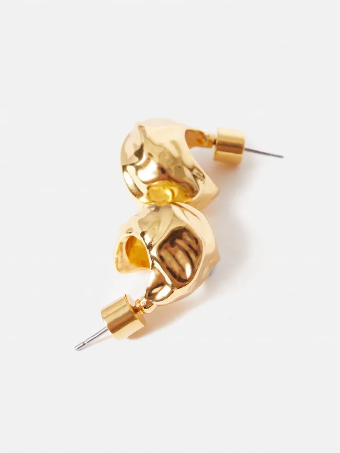 Jigsaw Molten Metal Hoop Earrings Gold Women Jewellery