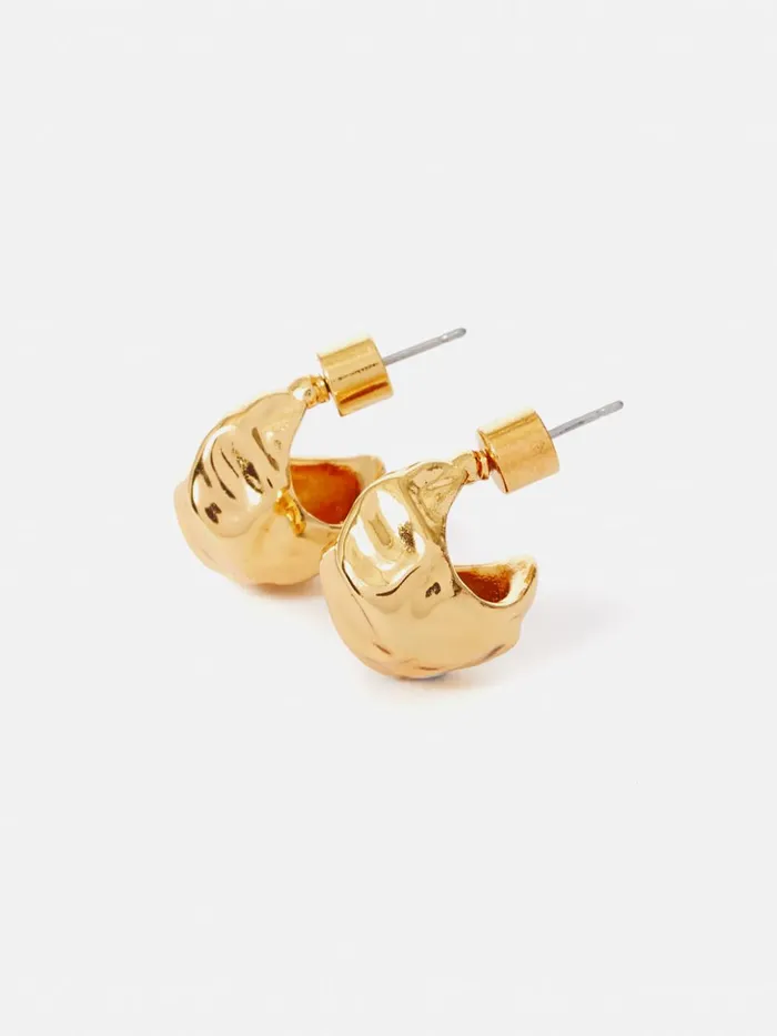 Jigsaw Molten Metal Hoop Earrings Gold Women Jewellery