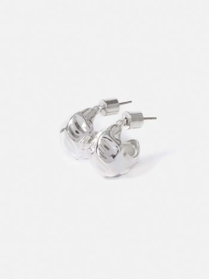 Jigsaw Molten Metal Hoop Earrings Silver Women Jewellery