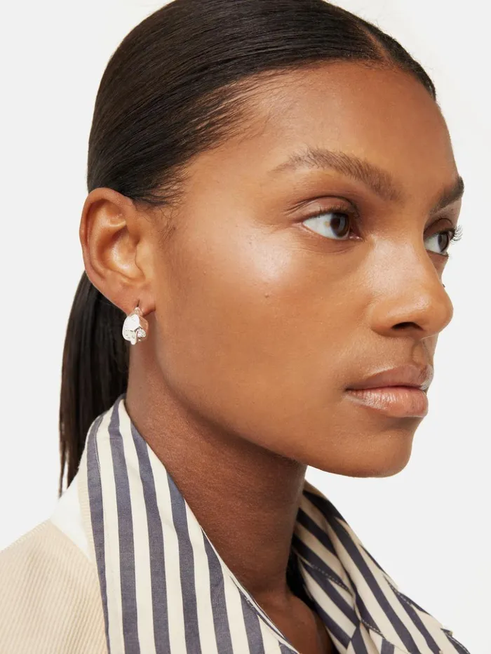 Jigsaw Molten Metal Hoop Earrings Silver Women Jewellery