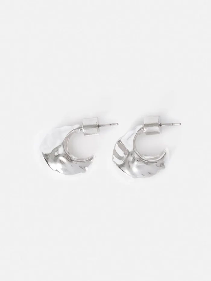 Jigsaw Molten Metal Hoop Earrings Silver Women Jewellery