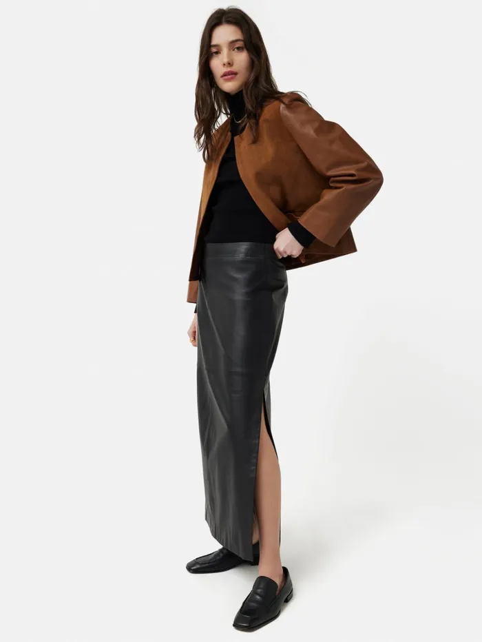 Jigsaw Nakoa Leather Mix Jacket Tan Women Coats and Jackets