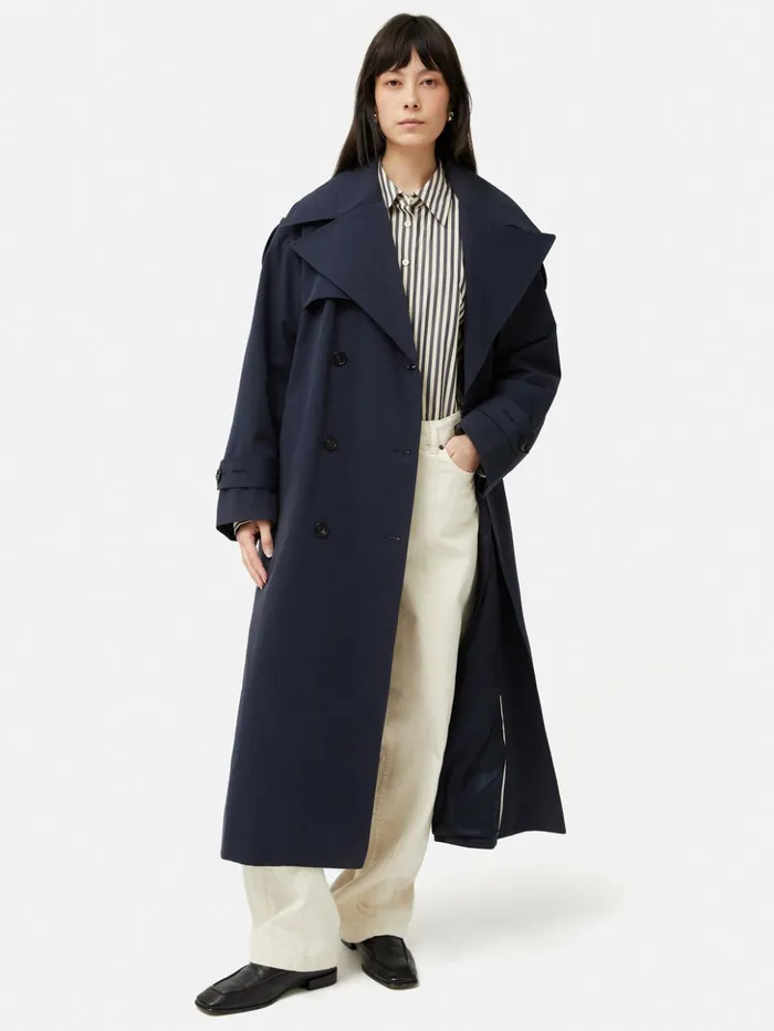 Jigsaw Nelson Cotton Trench Coat Blue Women Coats and Jackets