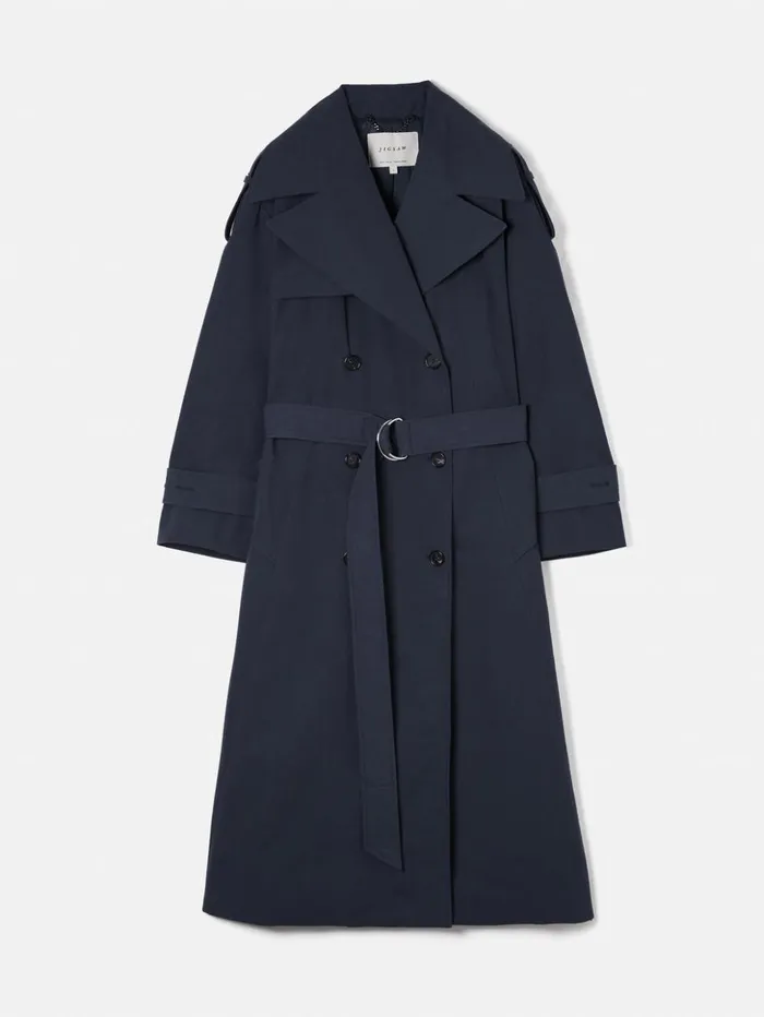 Jigsaw Nelson Cotton Trench Coat Blue Women Coats and Jackets