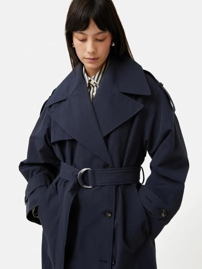 Jigsaw Nelson Cotton Trench Coat Blue Women Coats and Jackets