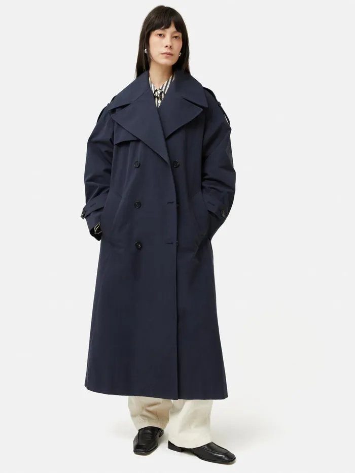 Jigsaw Nelson Cotton Trench Coat Blue Women Coats and Jackets