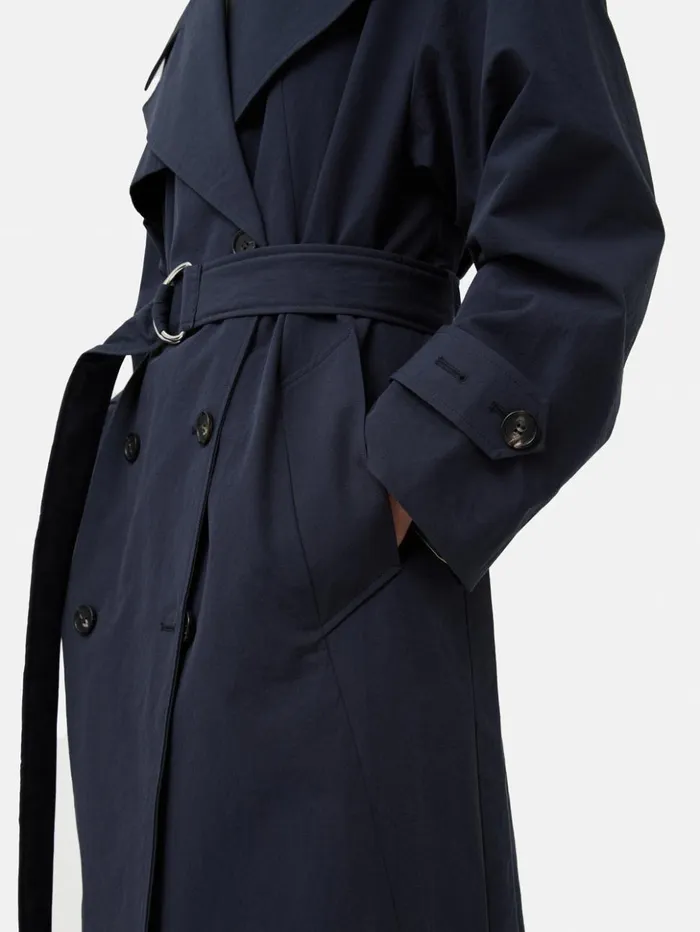 Jigsaw Nelson Cotton Trench Coat Blue Women Coats and Jackets
