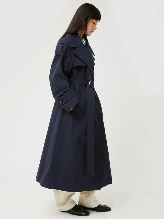 Jigsaw Nelson Cotton Trench Coat Blue Women Coats and Jackets