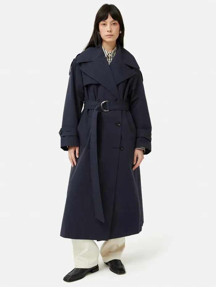 Jigsaw Nelson Cotton Trench Coat Blue Women Coats and Jackets