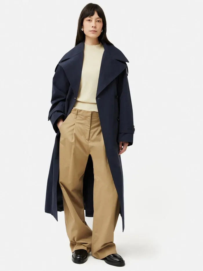 Jigsaw Nelson Cotton Trench Coat Blue Women Coats and Jackets