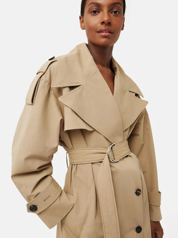 Jigsaw Nelson Cotton Trench Coat Stone Women Coats and Jackets