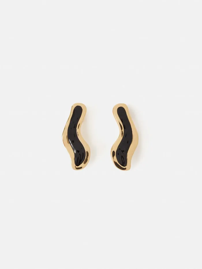 Jigsaw Organic Enamel Inlay Earrings Black Women Jewellery