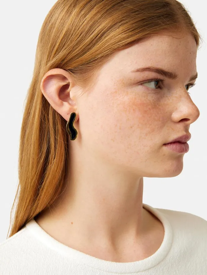 Jigsaw Organic Enamel Inlay Earrings Black Women Jewellery
