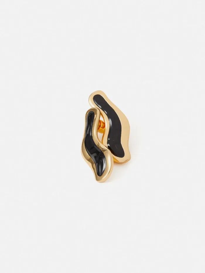 Jigsaw Organic Enamel Inlay Earrings Black Women Jewellery