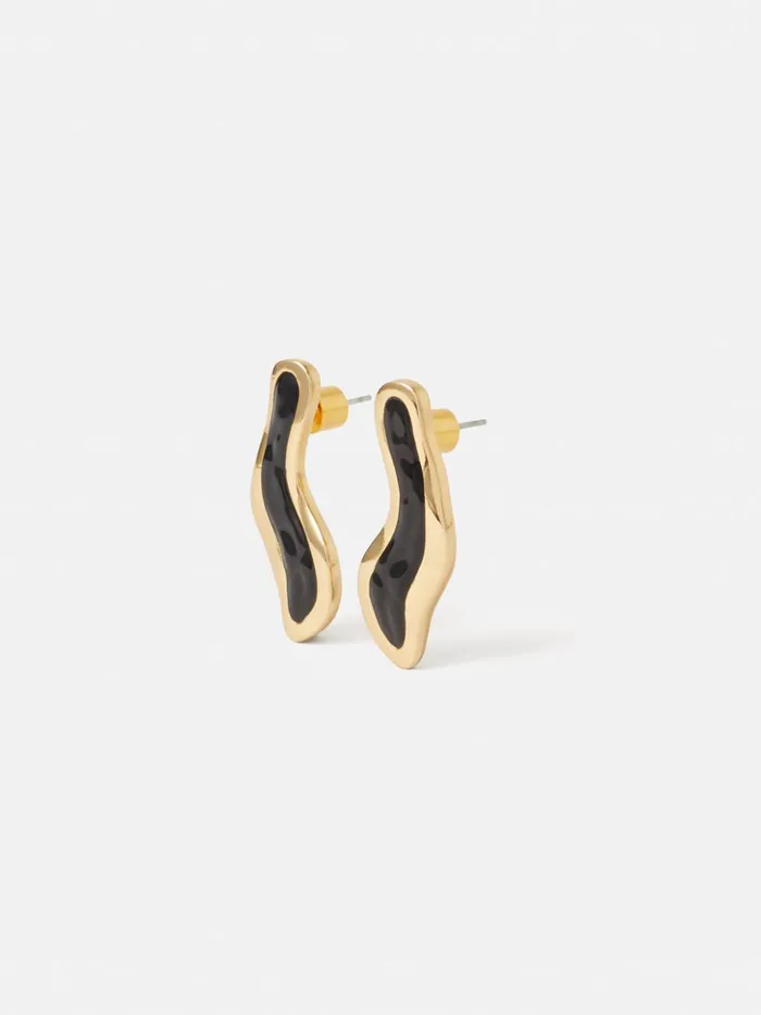 Jigsaw Organic Enamel Inlay Earrings Black Women Jewellery
