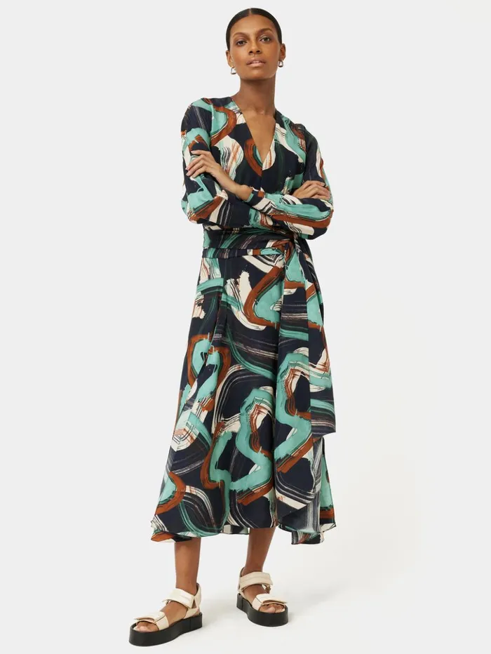 Jigsaw Painted Abstract Silk Dress Green Women Dresses and Jumpsuits