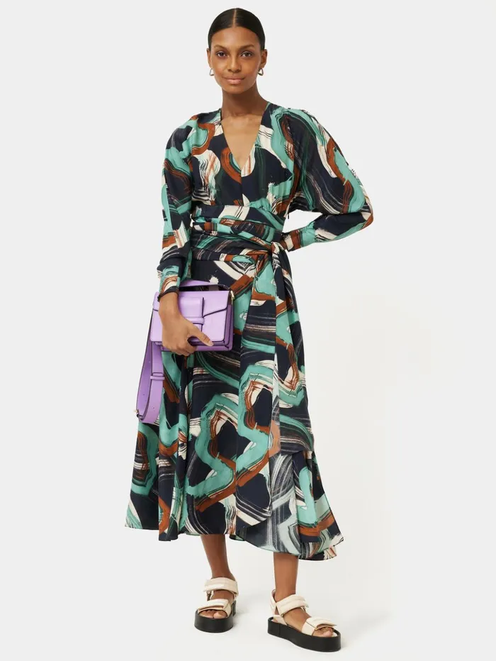 Jigsaw Painted Abstract Silk Dress Green Women Dresses and Jumpsuits