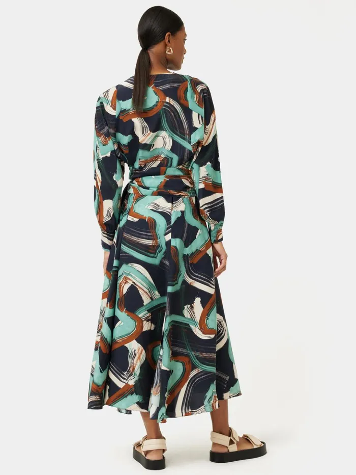 Jigsaw Painted Abstract Silk Dress Green Women Dresses and Jumpsuits