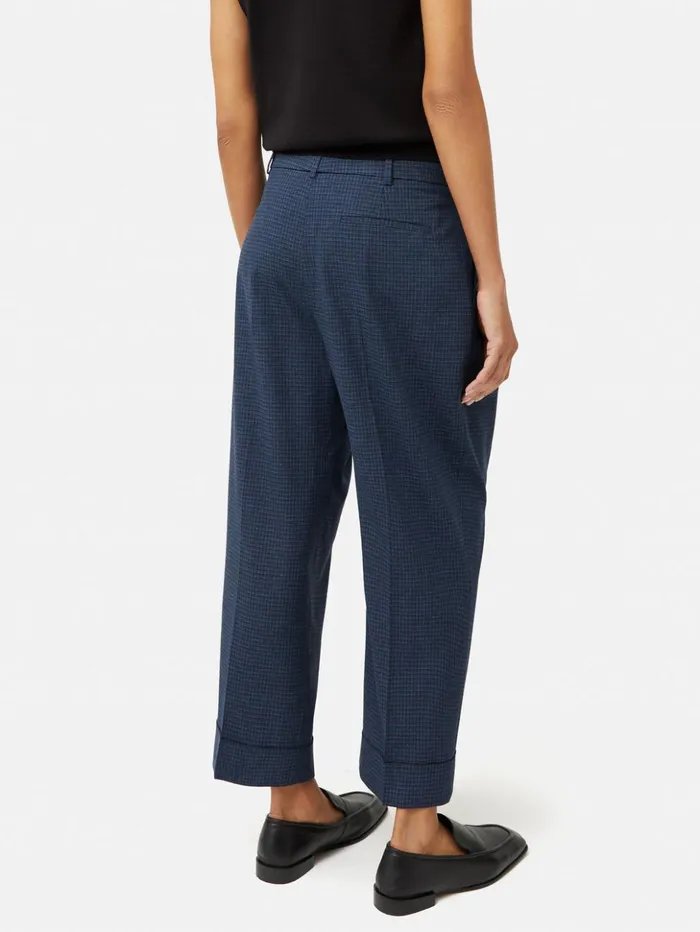 Jigsaw Pleated Crop Turn Up Trouser Navy Women Trousers