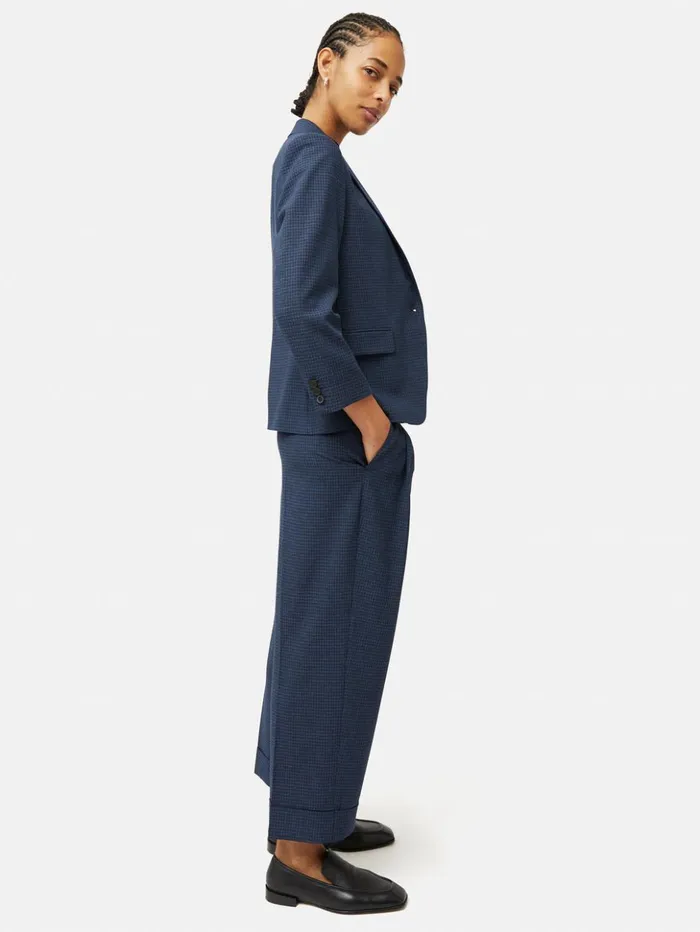 Jigsaw Pleated Crop Turn Up Trouser Navy Women Trousers