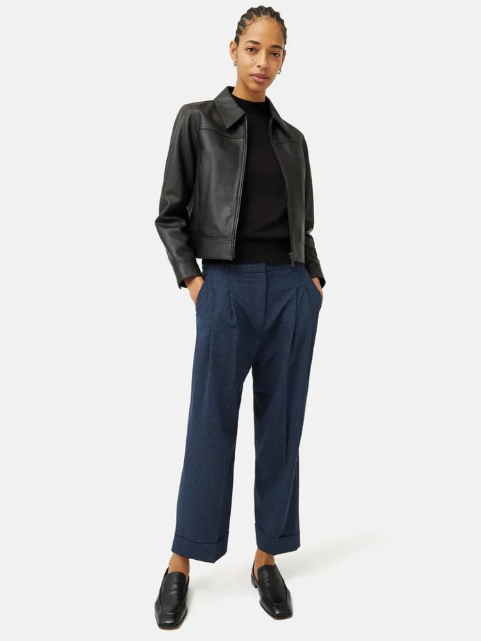 Jigsaw Pleated Crop Turn Up Trouser Navy Women Trousers