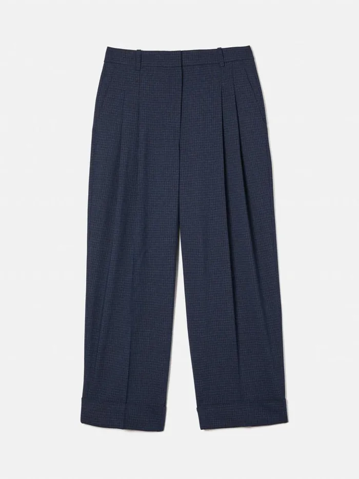 Jigsaw Pleated Crop Turn Up Trouser Navy Women Trousers