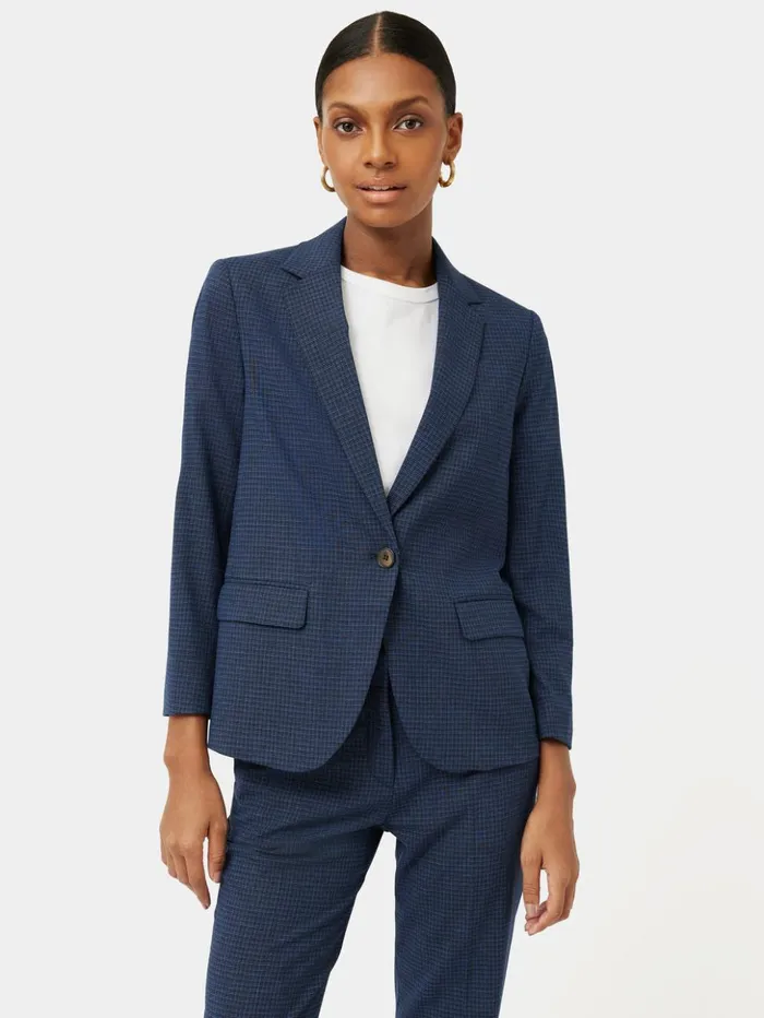 Jigsaw Portofino Brook Check Jacket Navy Women Coats and Jackets