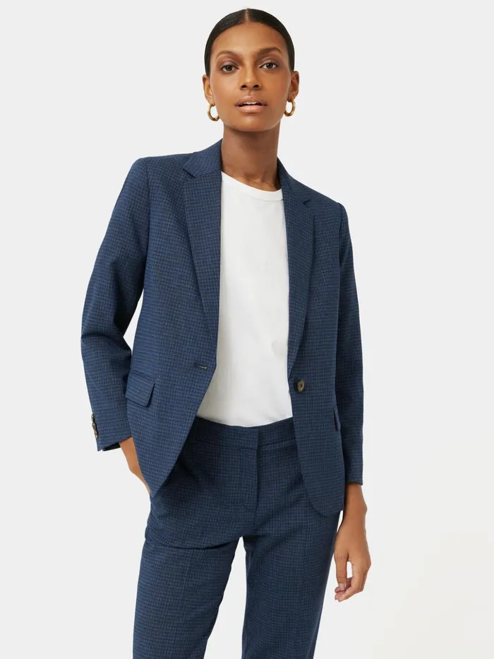 Jigsaw Portofino Brook Check Jacket Navy Women Coats and Jackets