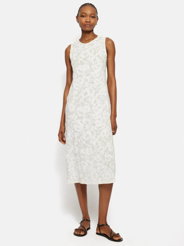 Jigsaw Printed Sheer Jersey Dress White Women Dresses and Jumpsuits