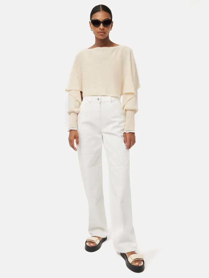 Jigsaw Pure Linen Poncho Sweater Ivory Women Knitwear and Cashmere