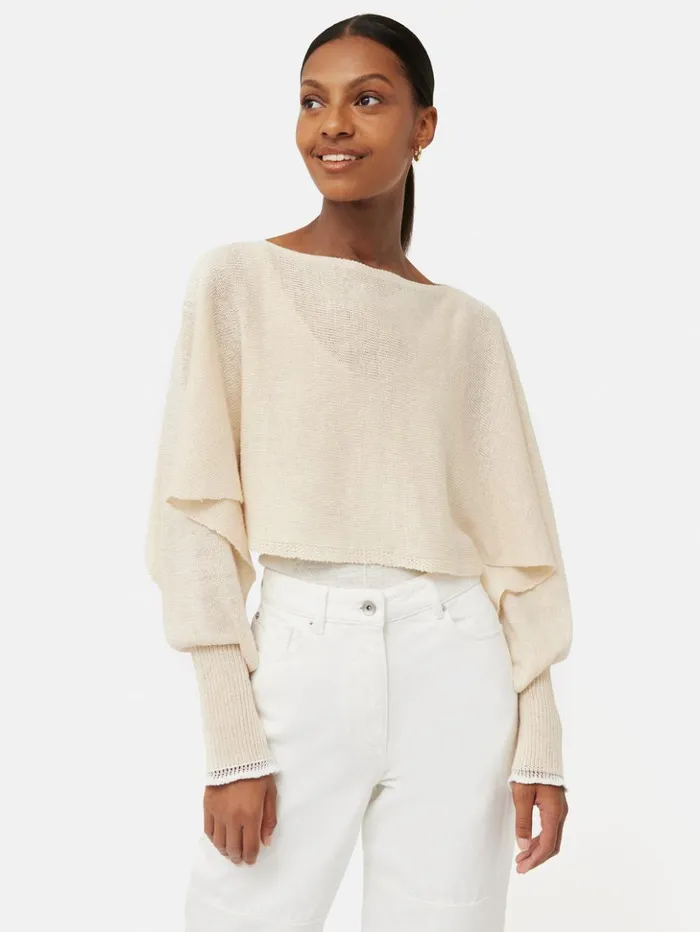 Jigsaw Pure Linen Poncho Sweater Ivory Women Ponchos and Scarves