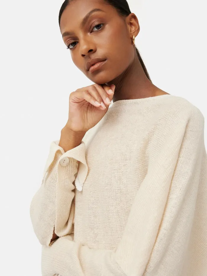 Jigsaw Pure Linen Poncho Sweater Ivory Women Ponchos and Scarves