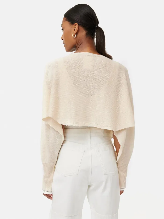 Jigsaw Pure Linen Poncho Sweater Ivory Women Ponchos and Scarves