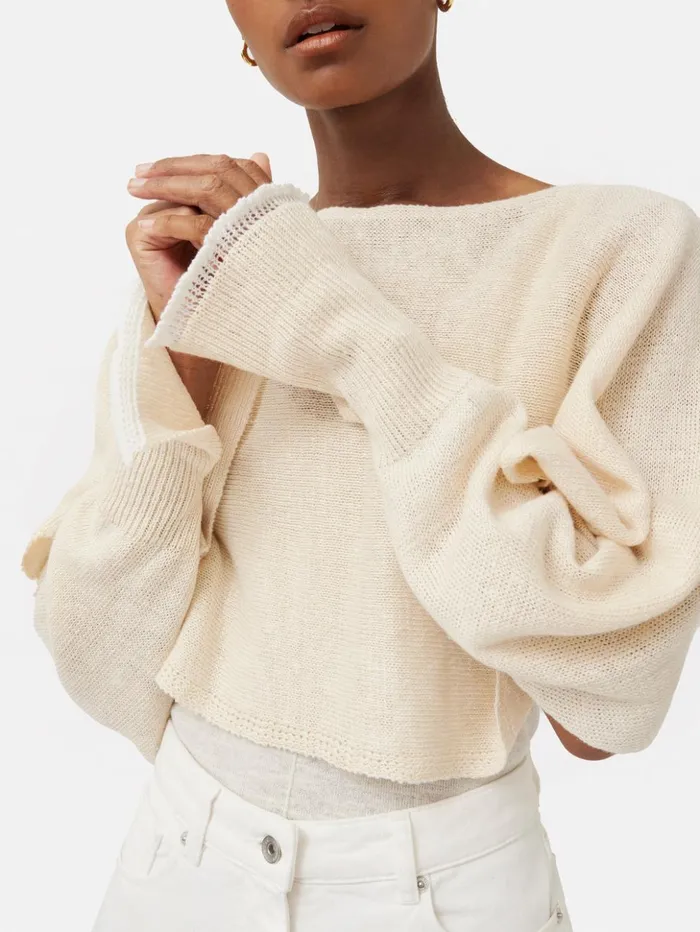 Jigsaw Pure Linen Poncho Sweater Ivory Women Ponchos and Scarves