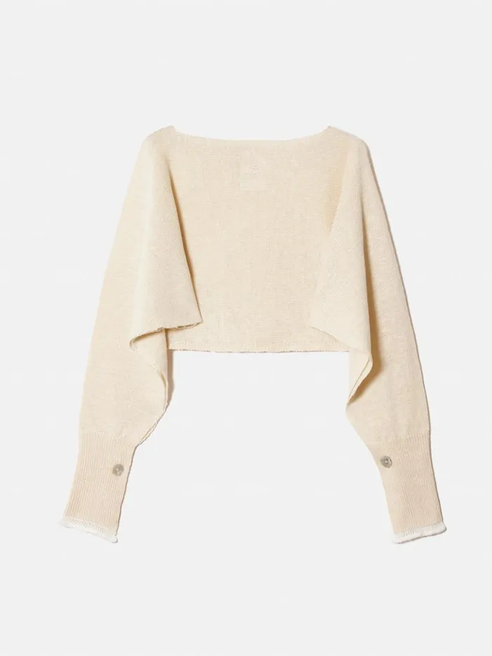 Jigsaw Pure Linen Poncho Sweater Ivory Women Ponchos and Scarves