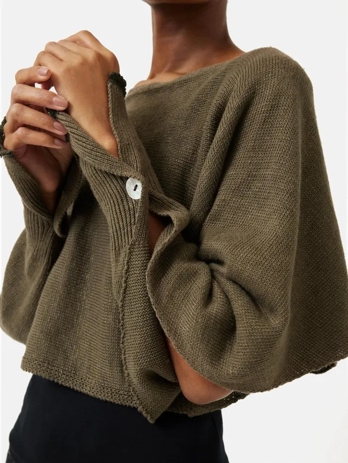 Jigsaw Pure Linen Poncho Sweater Khaki Women Ponchos and Scarves