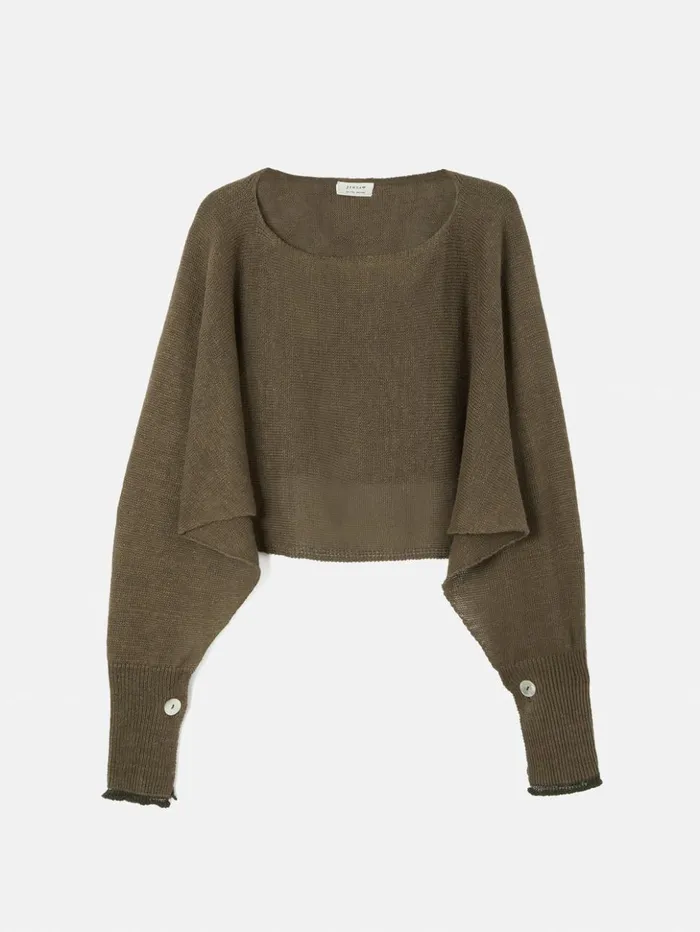 Jigsaw Pure Linen Poncho Sweater Khaki Women Ponchos and Scarves