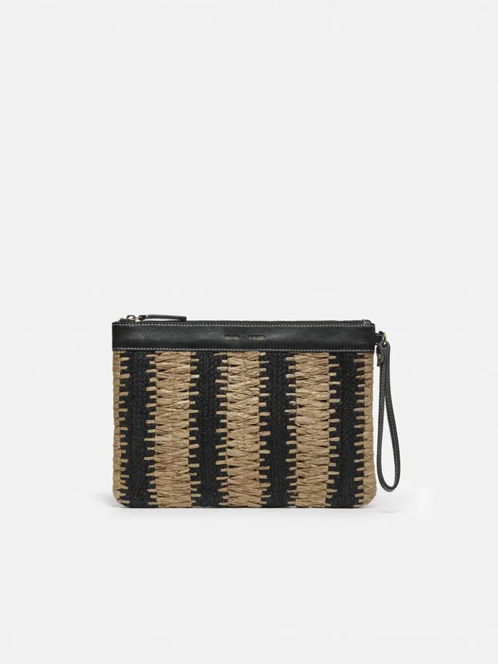Jigsaw Raffia Stripe Pouch Beige Women Bags