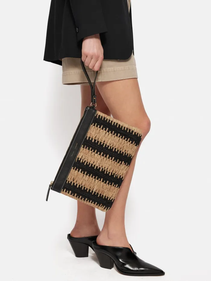 Jigsaw Raffia Stripe Pouch Beige Women Bags