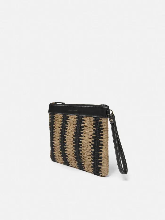 Jigsaw Raffia Stripe Pouch Beige Women Bags