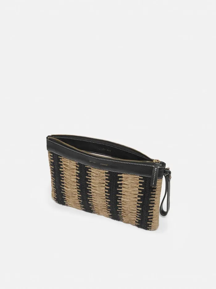 Jigsaw Raffia Stripe Pouch Beige Women Bags